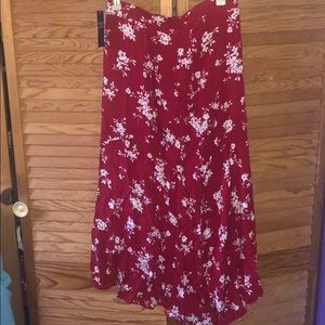 Abercrombie and Fitch Red Midi Floral Skirt